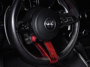 Alfa Romeo Stelvio Steering Wheel Trim - Carbon Fiber - Lower Trim Set - Red Candy - QV Model Alfa Romeo Stelvio Steering Wheel Trim - Carbon Fiber - Lower Trim Set - Red Candy - QV Model